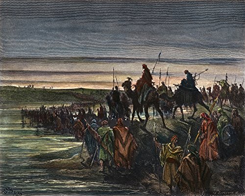 Israelites In Canaan Nafter 40 Years Of Wandering The Israelites Cross The Jordan River Into Canaan Under The Leadership Of Joshua (Joshua 314-17) Wood Engraving 19Th Century After Gustave Dor Poster