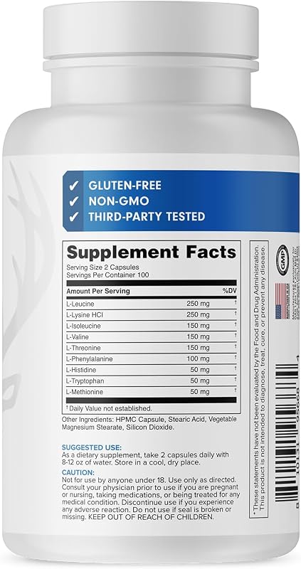 Bucked Up EAA Capsules - Essential Amino Acids Supplement | 1200mg Per Serving | On the Go | Gluten-Free, Non-GMO, Third-Party Tested | 100 Servings (200 Capsules) image 2