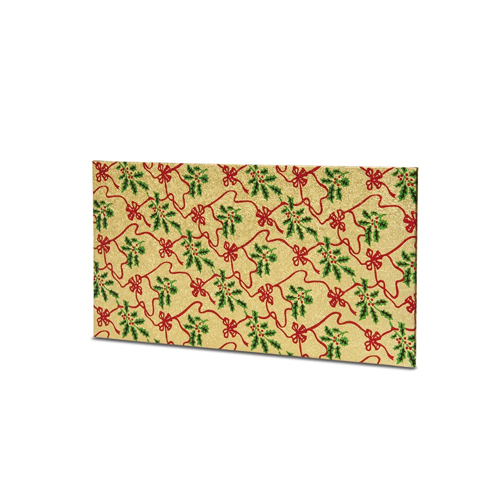 Anniversary House 1pc 10-inch Christmas Rectangle Foil Yule Log/Loaf Cake Board, Gold Holly, Sturdy Fibreboard, Oblong Rectangular Boards, 25 x 12cm