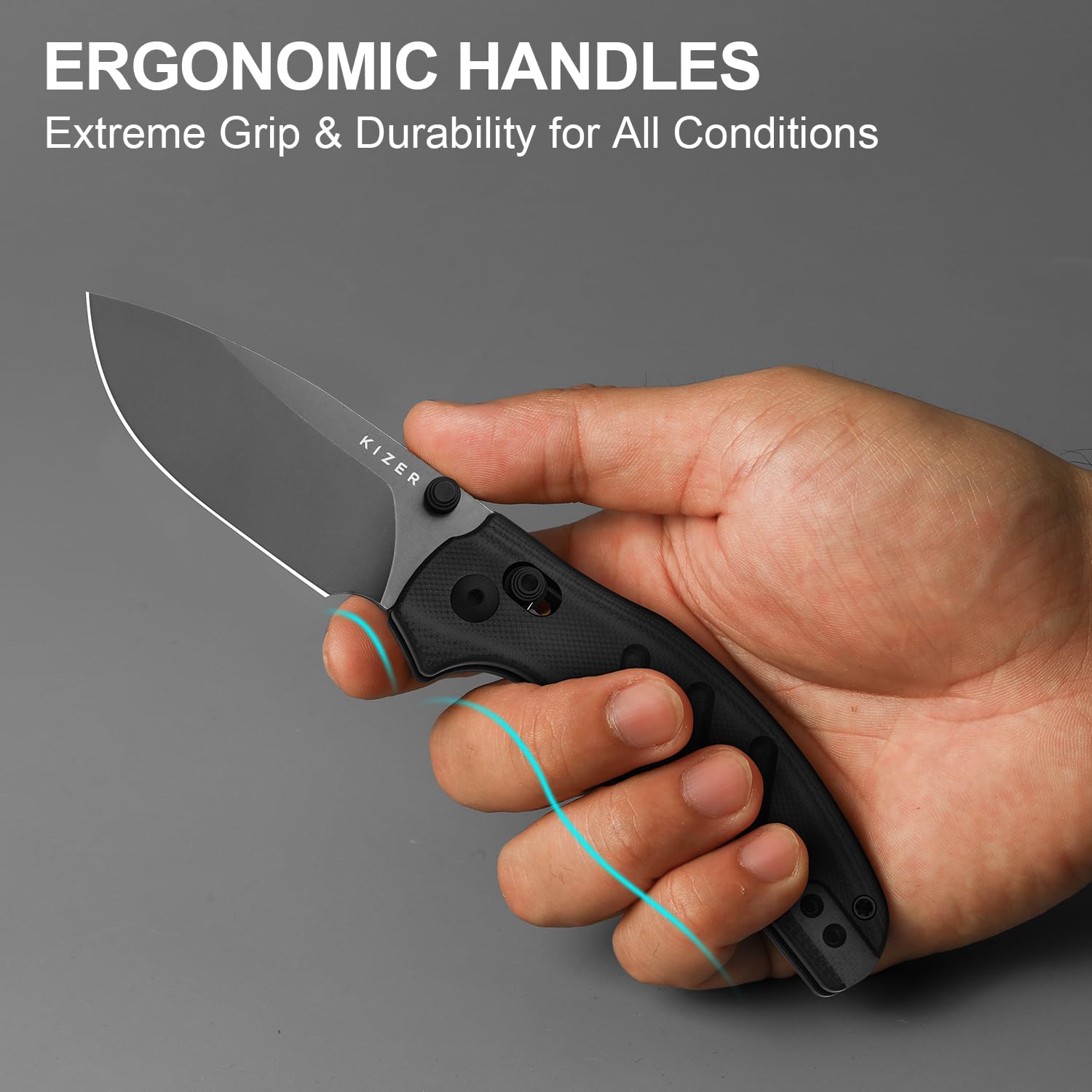 Kizer C01C 2.9 CD Sheepdog Taschenmesser 7,5 cm D2-Klinge Klappmesser mit Schwarzem G10-Griff EDC-Messer mit Daumenloch