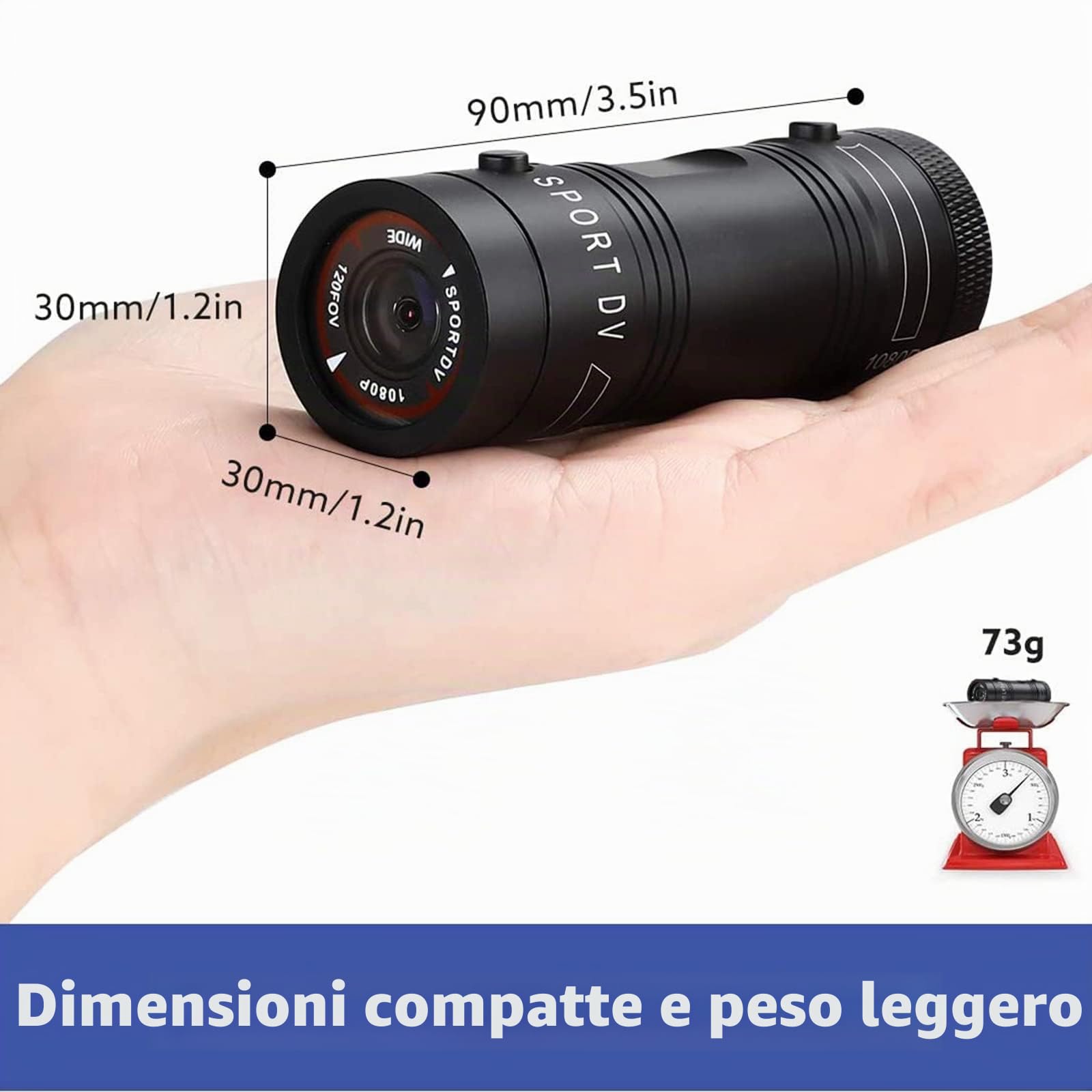 TKMARS Action Cam,Videocamera Casco Moto Mini Fotocamera Bici,1080p Full HD 120° Loop grandangolare Impermeabile Action Cam Registrazione Video e Scatto Fotografico per Sci, Equitazione, ecc