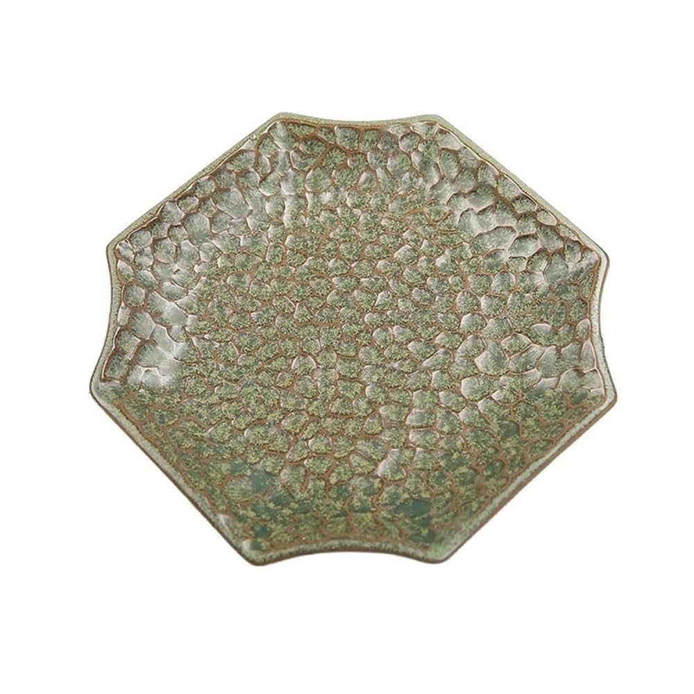 Prettiee plant dish saucer Octagon Indoor Outdoor Plant Drip Trays, Ceramics Home Flower Saucers 6.4 Inch (Green)
