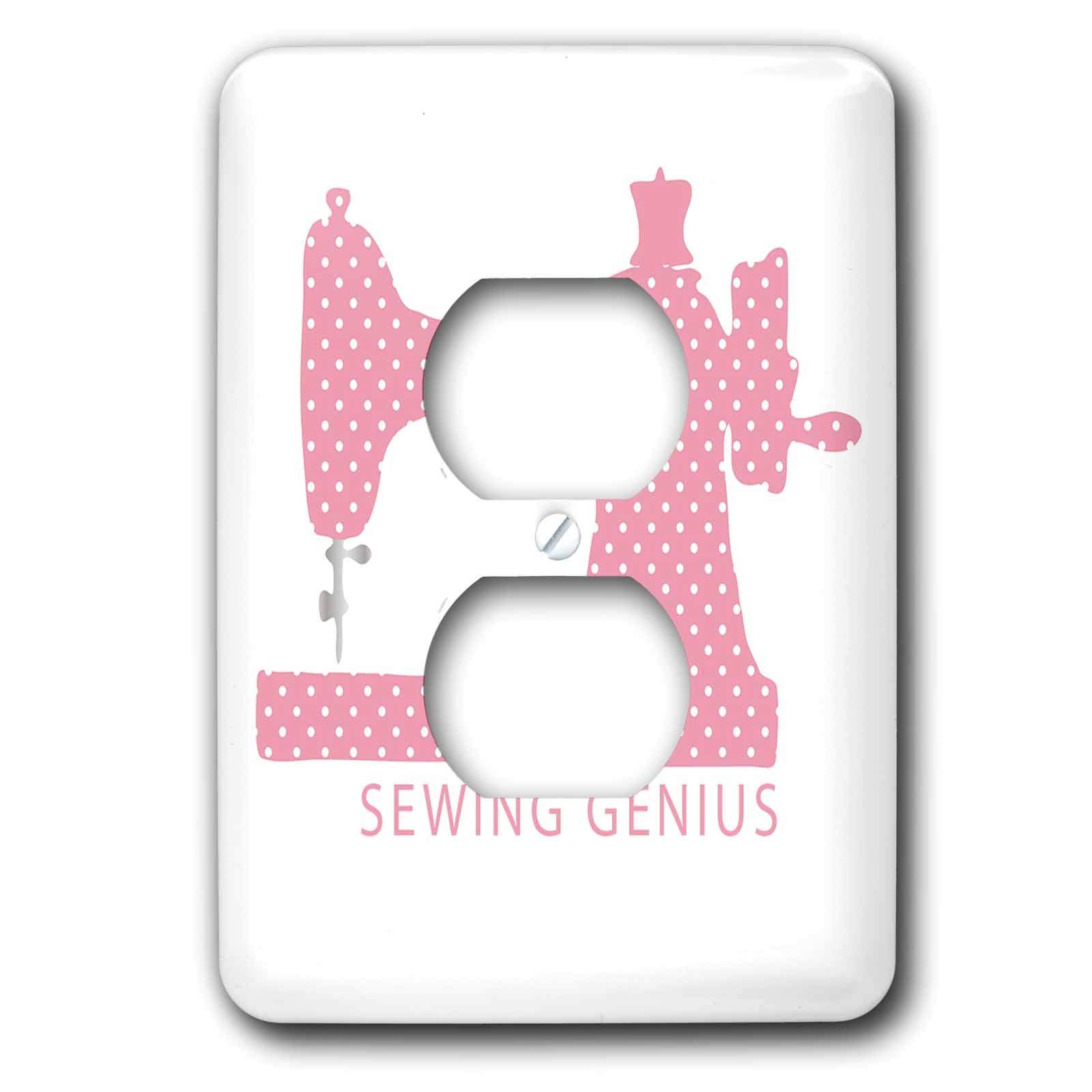 3dRose Alexis Design - Best Professional Ever - Pink, white polka dot sewing machine. Sewing genius text. Best ever - 2 plug outlet cover (lsp_319741_6)