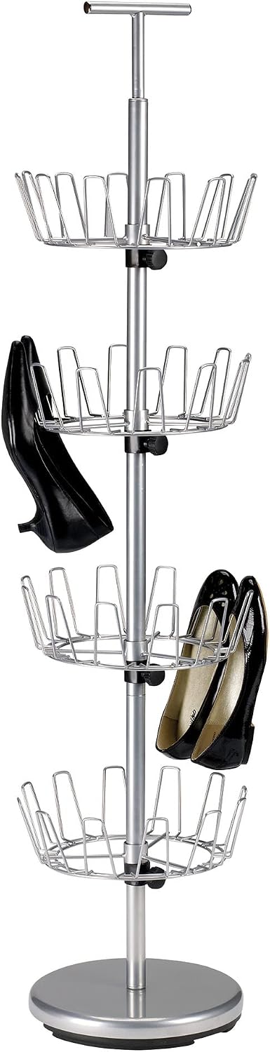 Household Essentials Revolving Four-Tier Shoe Tree, Silver Finish, 8.5"D x 12"W x 12.5"H