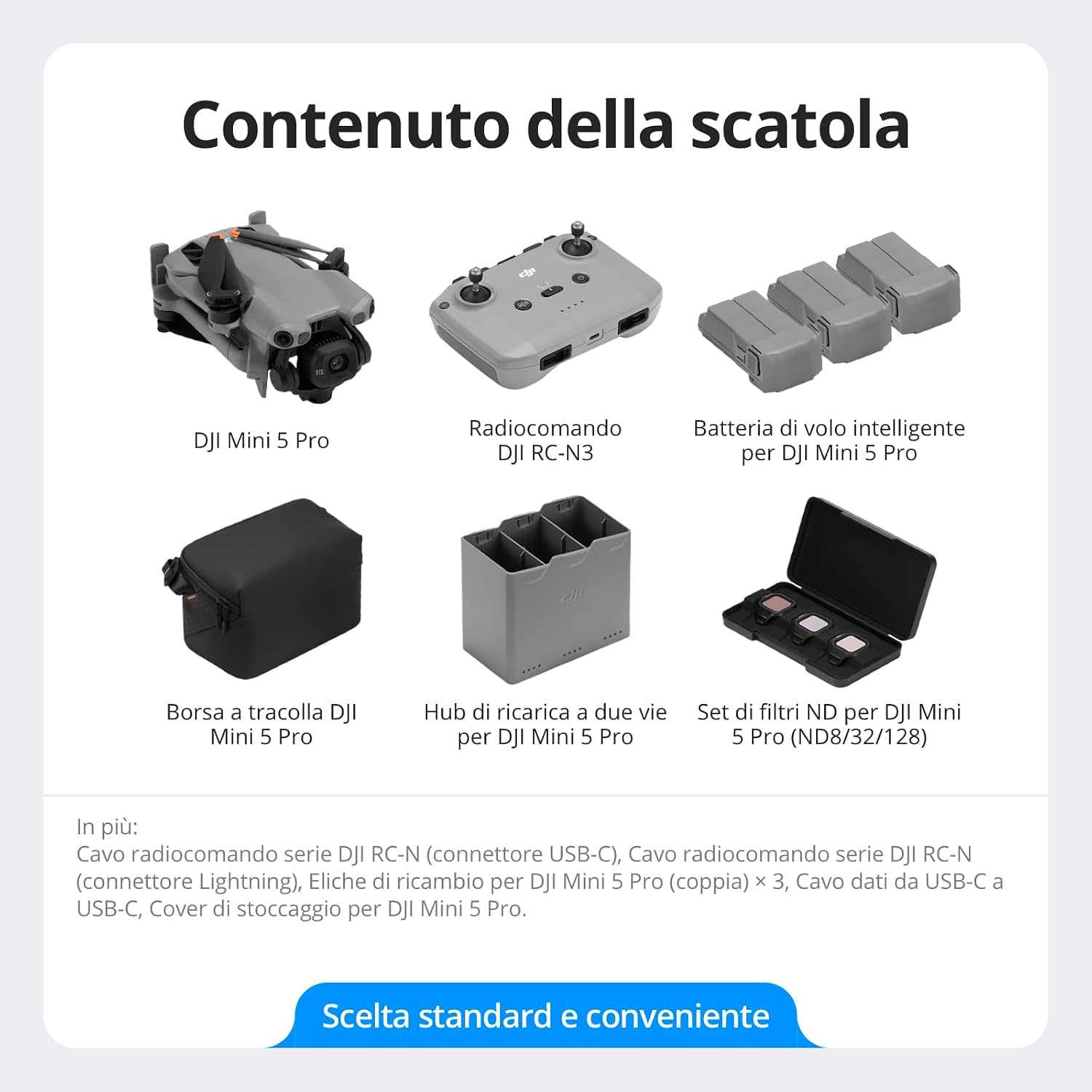 DJI Mini 5 Pro Combo Fly More con DJI RC-N3, drone con fotocamera, CMOS da 1 pollice (Mini 5 Pro RC-N3 Bundle 2)