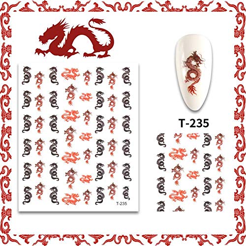 Dragon Element Nail Art Stickers Eau Autocollants Rouge Noir Dragons Conception Auto-Adhésif 3D Nail Autocollant Acrylique Manucure Astuce Décorations Cover