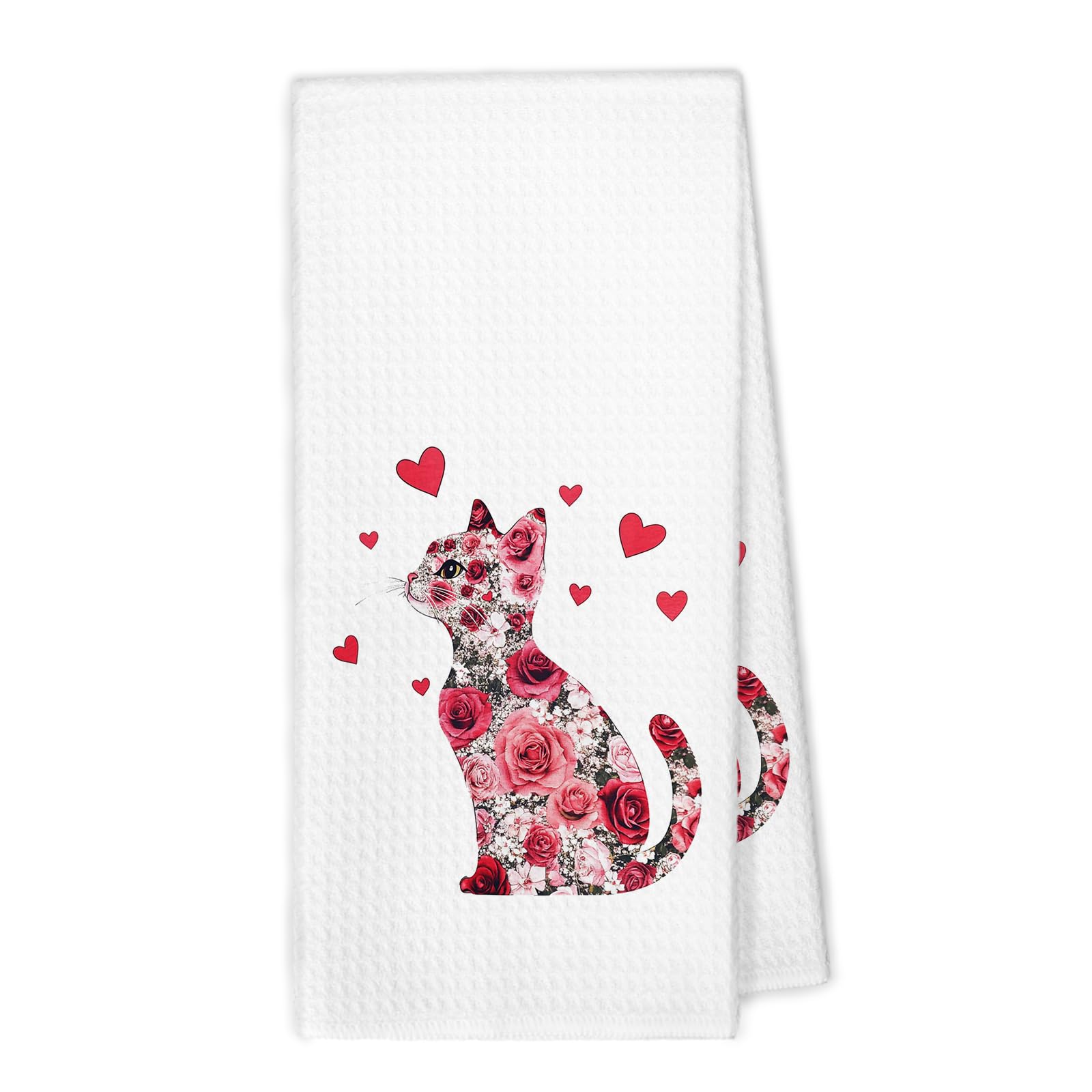 XBBMGG Cat Floral Kitchen Towels, Funny Cat Gifts for Cats Lovers Mom Women Girl, Valentines Day Preppy Cats Dish Hand Tea Towels, Farmhouse Home