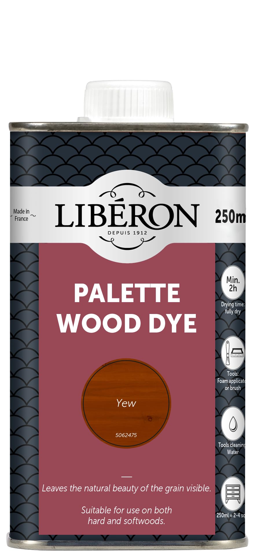 Libéron Palette Wood Dye – Water-Based Formula - Leaves Grain Visible - Hardwood & Softwood Furniture, Floors & Doors - Intermixable Colours - Yew - 250ml