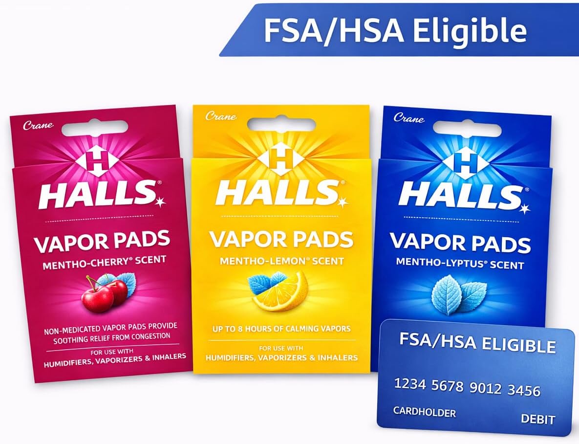 Crane Halls® Scented Vapor Pads, HSA Eligible Vapor Pads – 12 Count Mentho-Lemon Yellow – Up to 8 Hours of Soothing Vapors – for Use with Humidifiers, Steam Inhalers & Vaporizers