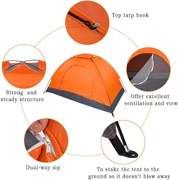 Instant Pop Up Camping Tent - 1 Person Waterproof Dome Shelter with Fiberglass Poles, Ultralight Backpacking Tent for Hiking & Emergency Survival (Orange)