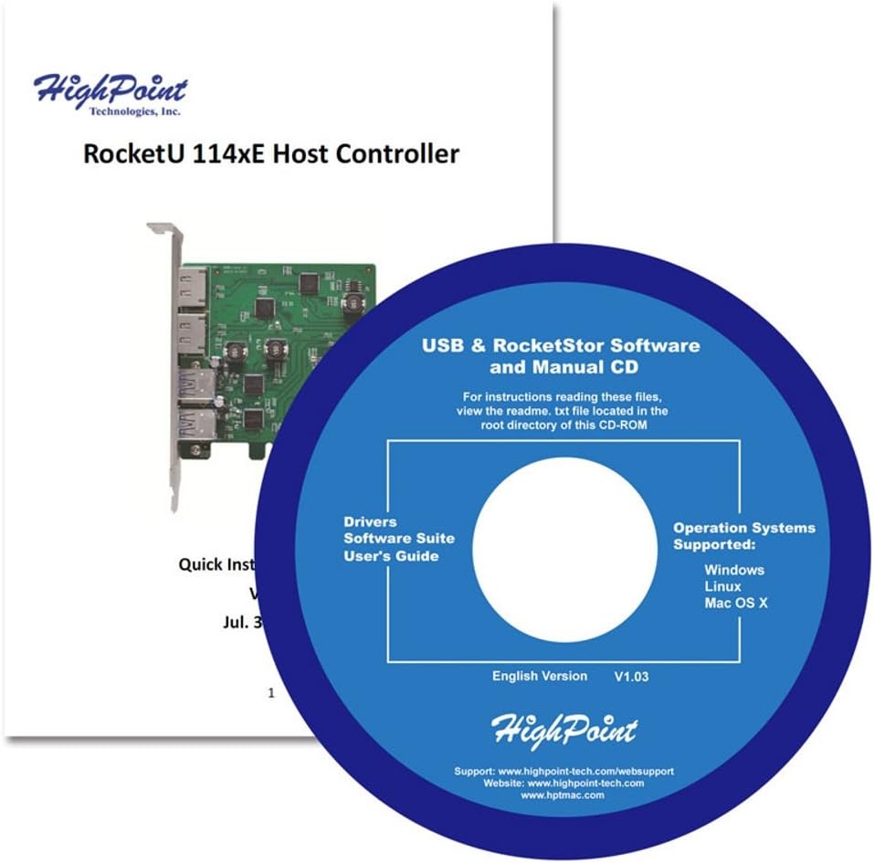 High Point RocketU 1144E PCIe 2.0 x4 USB Controller 2X 6Gb/s E-SATA Ports and 2X USB 3.0 Type A Ports.