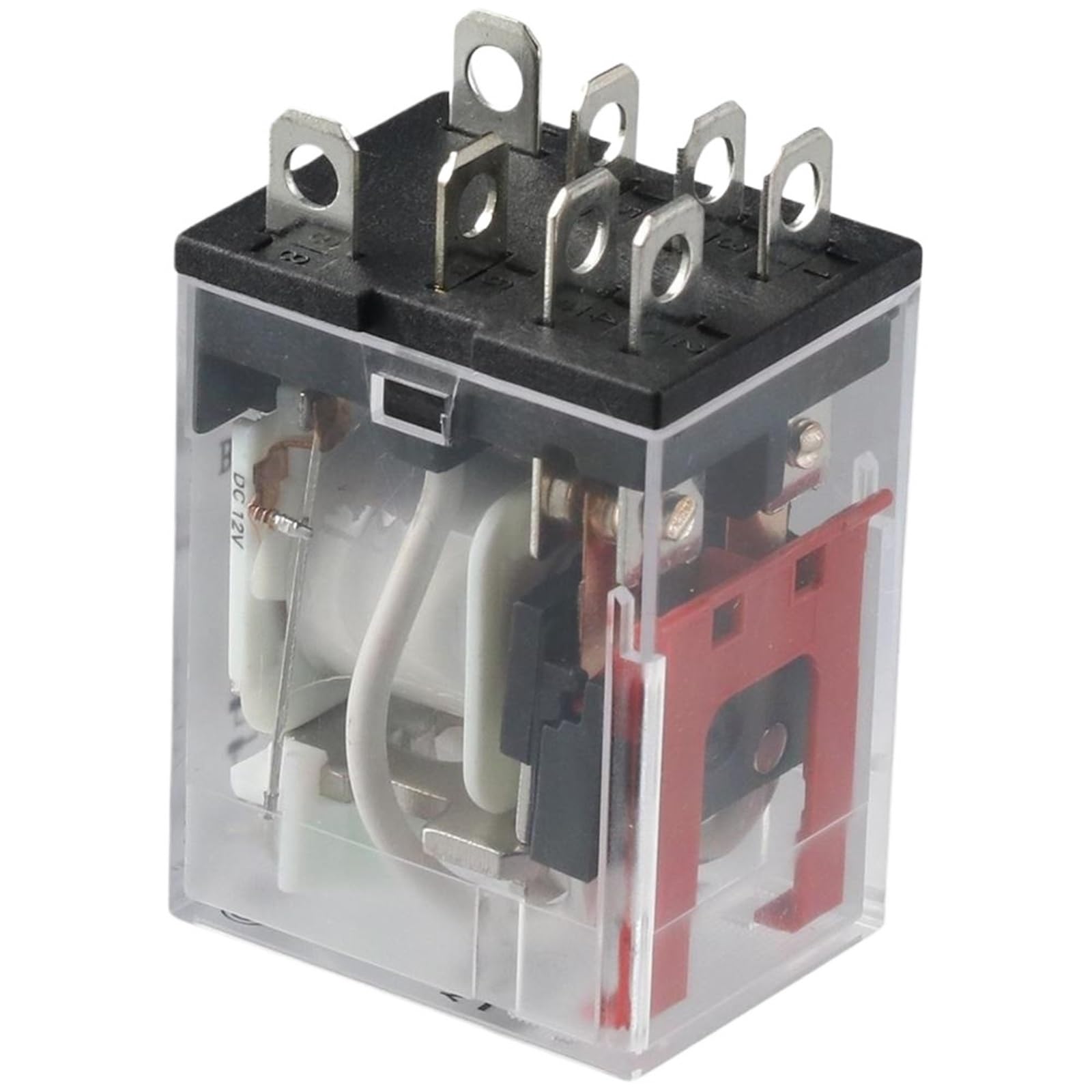 Relé de potencia electromagnético de 8 pines y 10 amperios, ampliamente utilizado con bobina de relé de base de zócalo, indicador LED de 12 V, de riel DIN