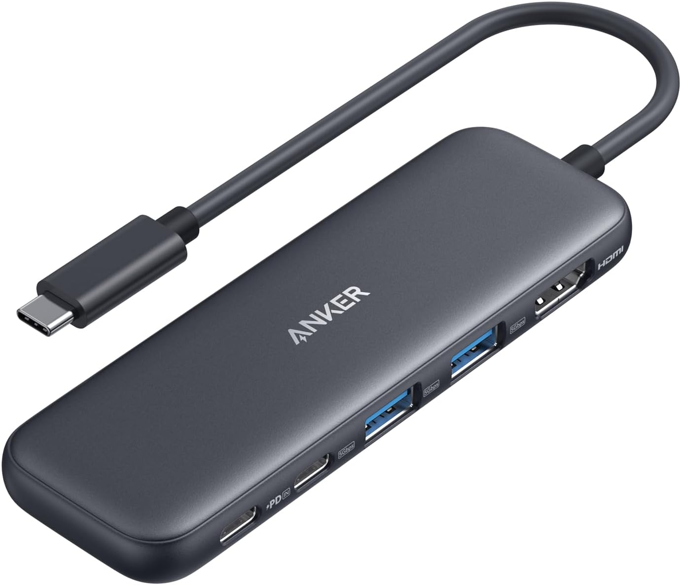 Anker Hub-adapter, 5-in-1 USB-C-adapter met 4K USB C naar HDMI, Ethernet-poort, 3 USB 3.0-poorten, voor MacBook Pro, iPad Pro, XPS, Pixelbook en meer