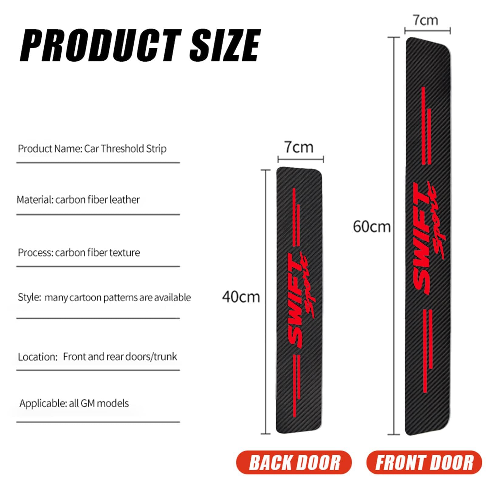 Protections Seuils Fibre Carbone Noir Pour Suzuki Swift Sport - Lot De 4 Autocollants Anti-rayures