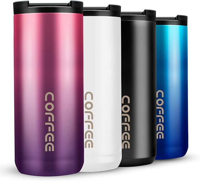 WOODFIB Travel Mug, Double Walled Coffee Cup 550ml Vacuum Insulation Stainless Steel with Leakproof Lid Eco-Friendly, for Hot and Cold Water Coffee and Tea (Gradient Purple)