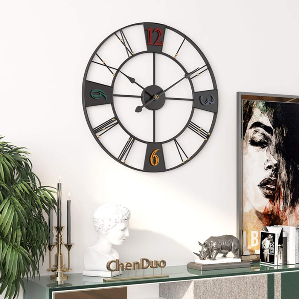 Reloj de Arte de Hierro, Reloj de Pared silencioso de Metal, Reloj sin tictac de 20 Pulgadas, Reloj Colgante de decoración Creativa, para el hogar, Sala de Estar, Cocina,