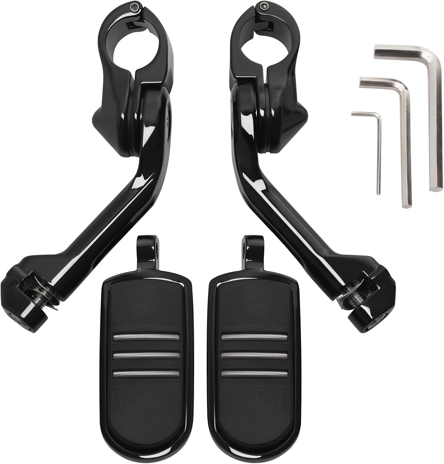 Green-L Universal Motorcycle 1 1/4" Highway Pegs Footpegs with Long Angled Clamp Mount Fit for Harley Touring Road King Street Glide Electra Glide Sportster Softail Dyna 32mm Crash Bar