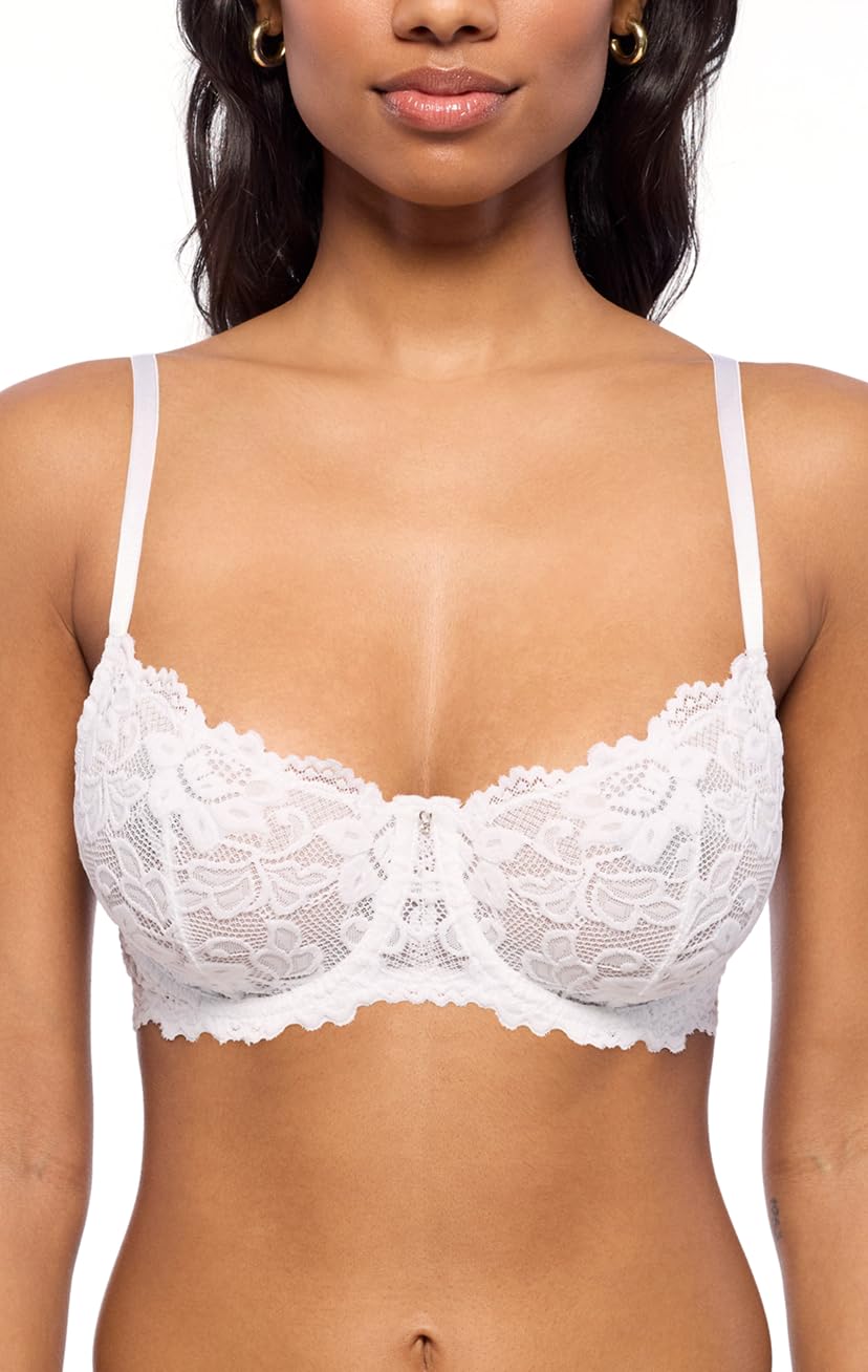 Emma Underwire Lace Bra Unpadded Sheer Lingerie for Women Perfect Everyday Balconette Demi Bra