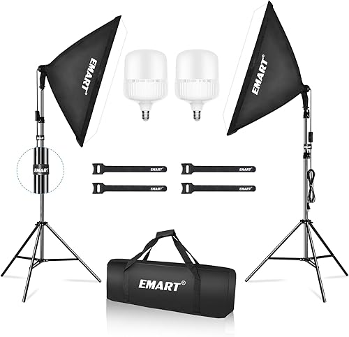 EMART Softbox Kit de iluminación para fotografía, kit de iluminación profesional de 20 x 28 pulgadas con bombillas LED de 6500 K, luces de estudio