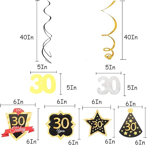 Miniatura 545 de LINGTEER Happy 65th Birthday Decorations Set - 12Pcs Black & Gold Swirls Streamer,Happy Birthday Bunting Banner,Cheers to 65 Years Old Bday Party