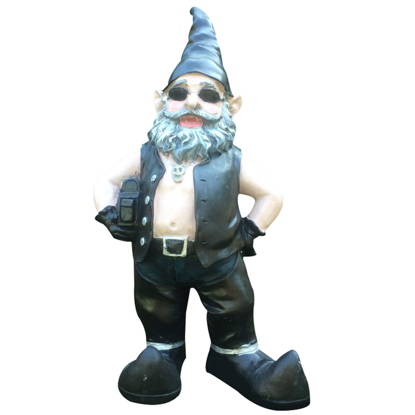 Gnomes Biker Dude & Babe Motorcycle Gnome Garden Biker Gnome Couple Statues Resin 8-12 inches