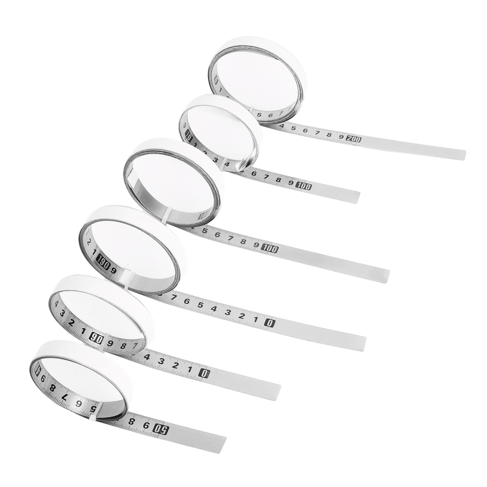 6 unidades de cinta métrica autoadhesiva, 1 m/2 m, regla métrica métrica de acero blanco, cinta métrica autoadhesiva, para bancos de trabajo de la madera (adelante, atrás, centrado)