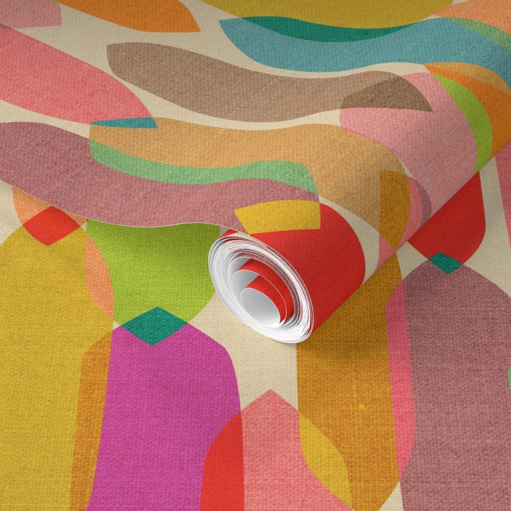 Removable Wallpaper 12ft x 2ft - Mid Century Medium Colourful Rainbow Modern 1950S Retro Multicolored Vintage Kaleidoscope Custom Pre-Pasted Wallpaper by Spoonflower