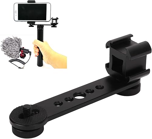 Miniatura 4 de Soporte triple de zapata fría, soporte de barra de extensión de luz de micrófono cardán, aleación de aluminio con orificios de tornillo de 14 y 38