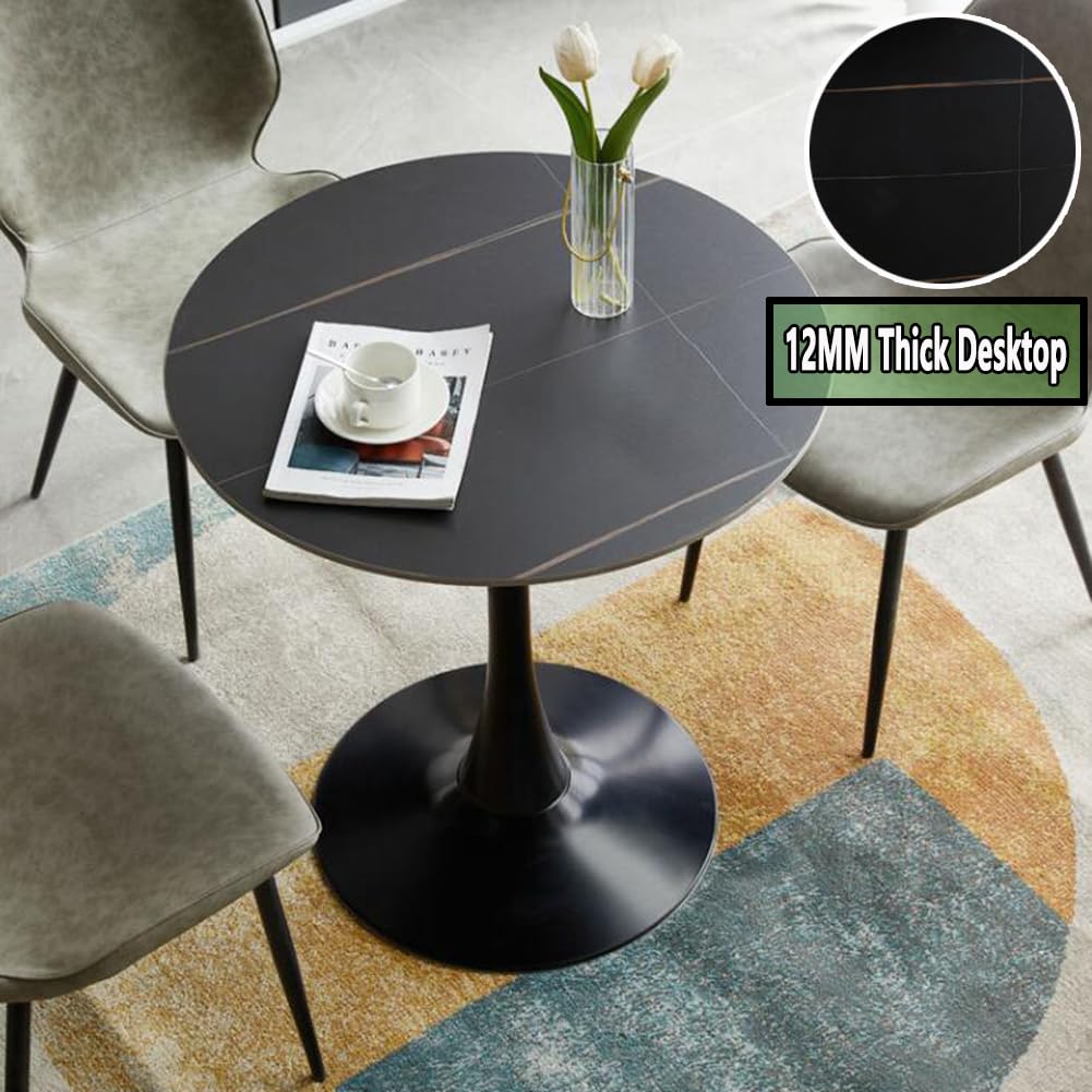 Nowoczesny okrągły stół do jadalni z granitowym blatem z metalowym cokołem czarny 70 cm idealny do kuchni jadalni stolika kawowego stylowy tulipan design