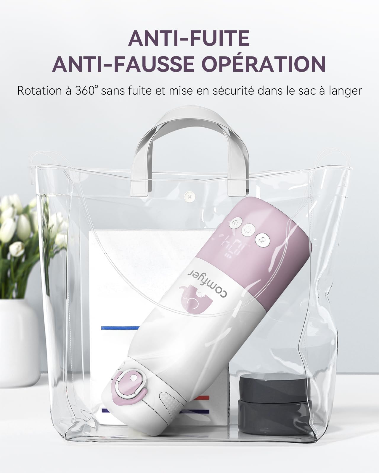 Comfyer BW01 Chauffe Biberon Nomade Portable sans Fil, Chauffage Rapide pour Lait Maternel et Eau, Longue Autonomie 12000 mAh, Température Réglable, Capacité 340 ml, Idéal pour Voyage, Voiture & Avion