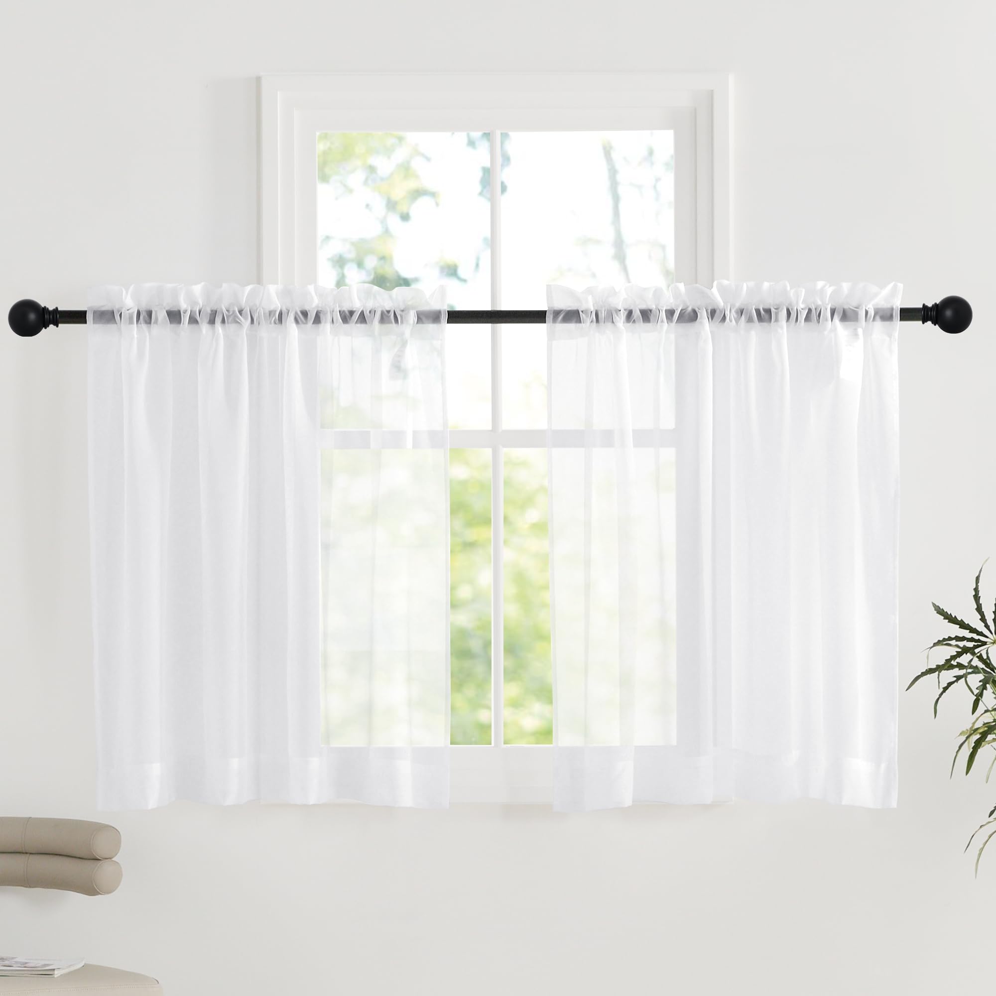 PONY DANCE Voile Curtains 30 Inch Drop White Caravan Sheer Net for Motorhome Campervan Privacy Elegant Slot Top Home Windor Decor Voile Curtains