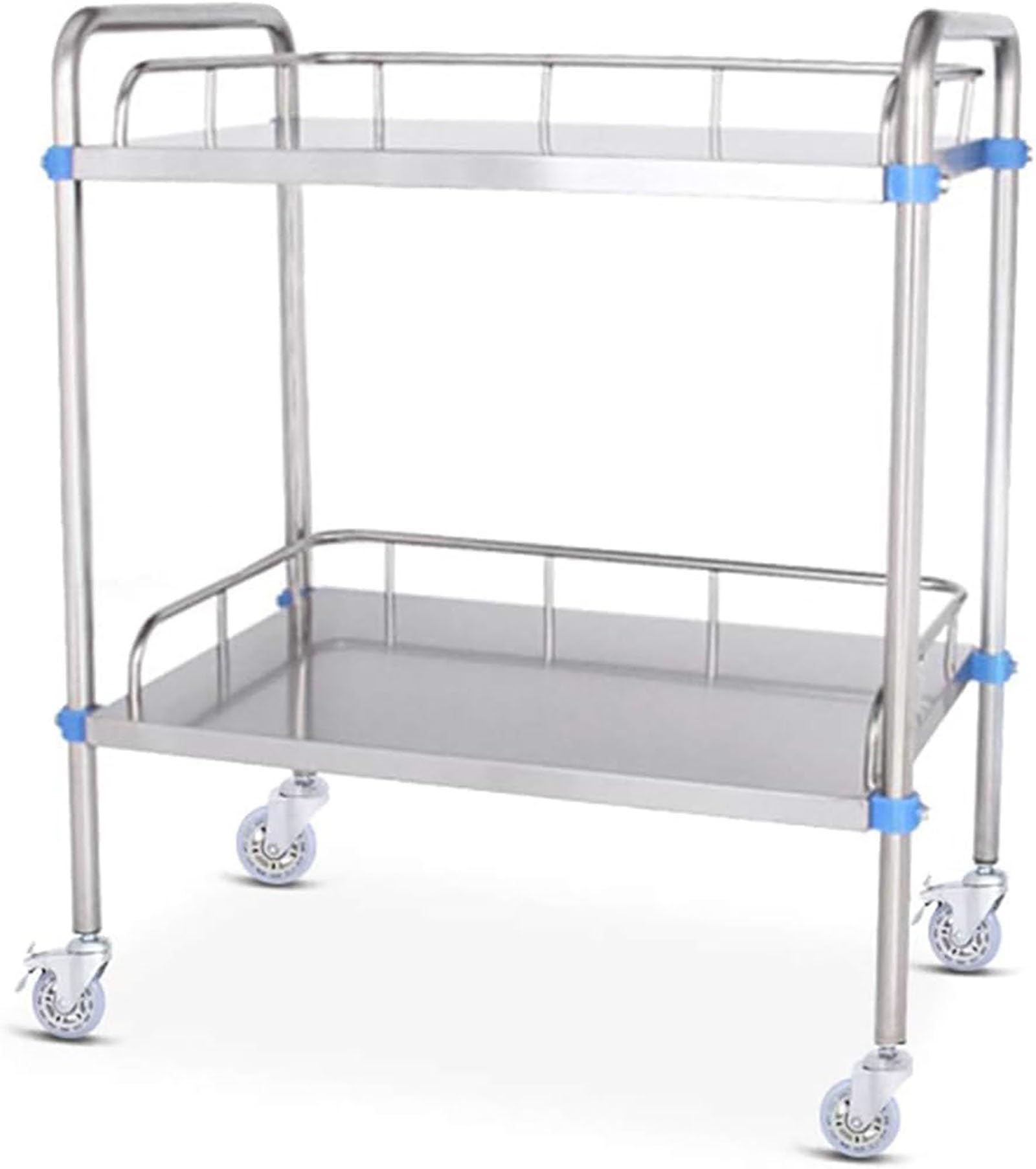 Stainless Steel Utility Rolling Trolley 2/3-Tier Lab Serving Cart with Swivel Casters, Mobile Serving Tray for Hospitals, Restaurants, Kitchens, Salon,Weight Capacity 220 lbs(2 Layer,66 * 44 * 86cm)
