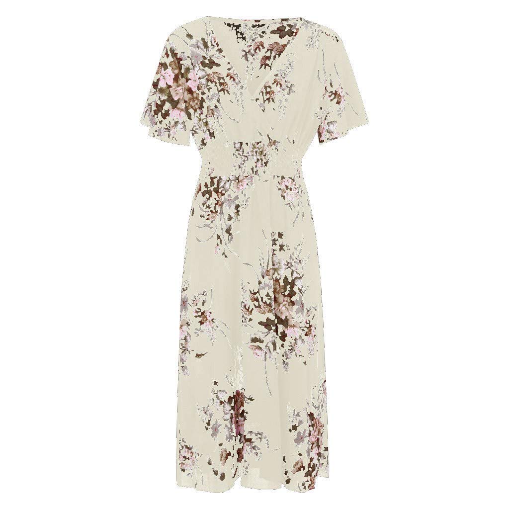 QWUVEDS Talla Casual Ropa Corta Mujer Manga Cuello en V Flores Estampado Plus Moda Plus Tamaño Vestido Mujer Tallas Grandes Vestido de Boda Vestido de Verano para Mujer Elegante Sexy