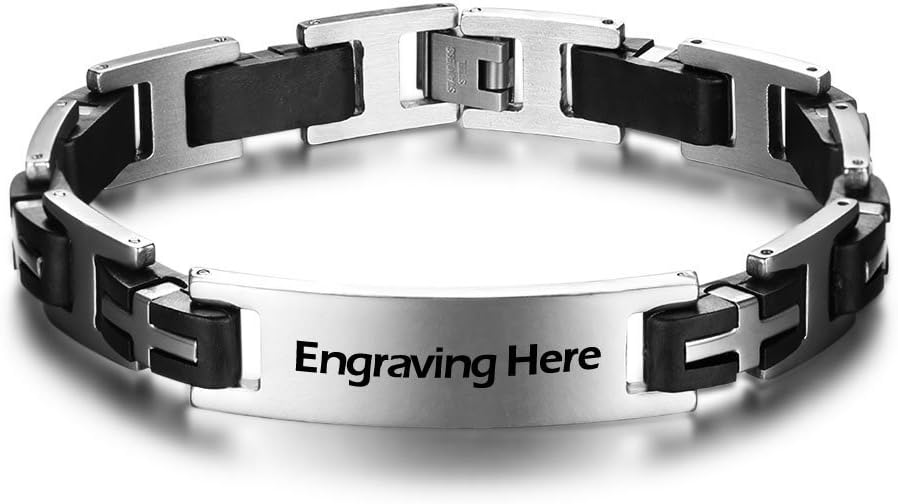 Personalized ID Men Bracelets Stainless Steel Engraved Bangle Bracelets for Mens Jewelry for Boyfriend