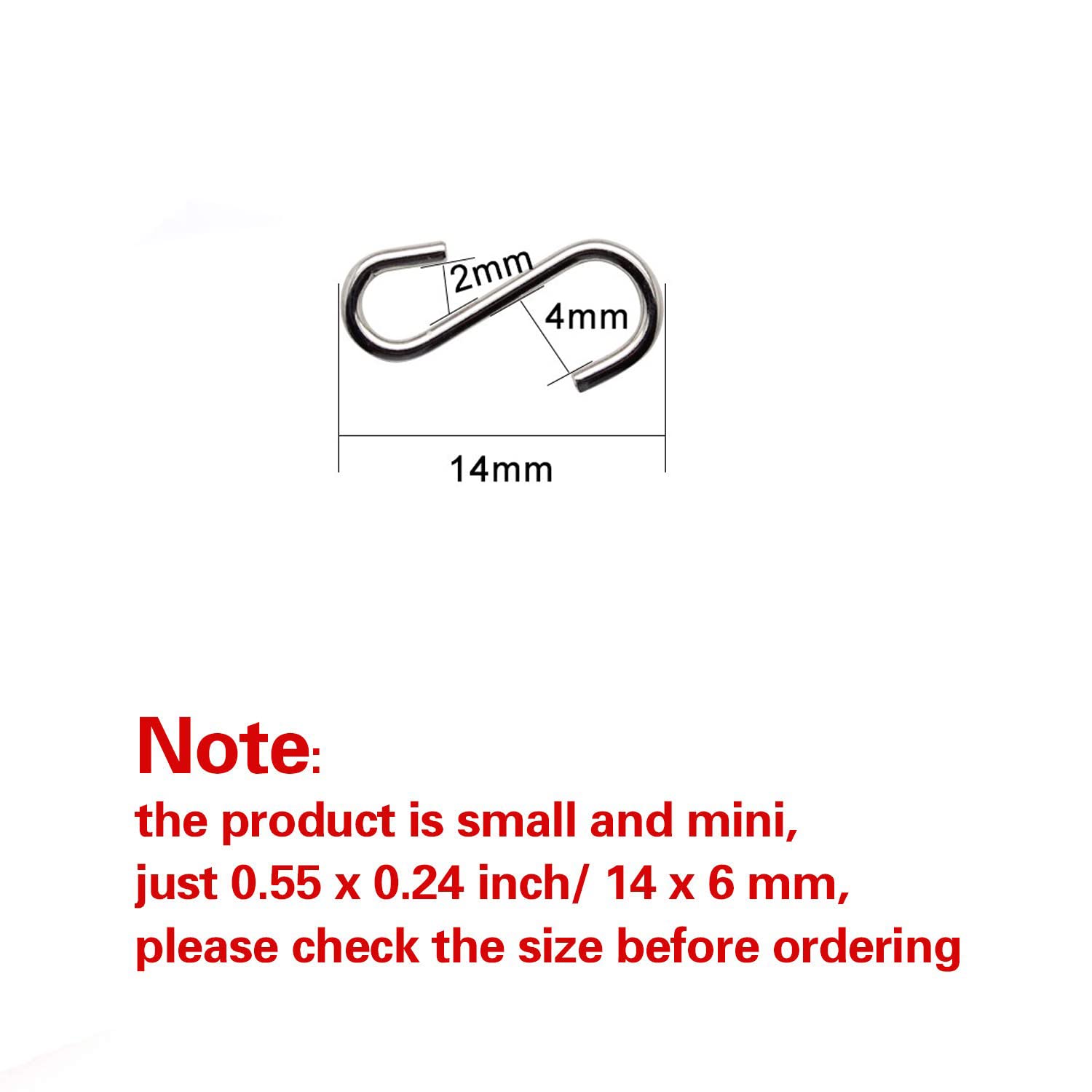 Hysagtek 200 mini connettori a S a forma di gancio per appendere ganci a forma di S per fai da te, gioielli, portachiavi e targhetta per il nome dell'animale domestico, 14 mm