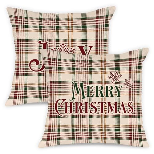 Lanpn Weihnachten Kissenbezug 2 stück, Tartan Weihnachtskissenbezug...
