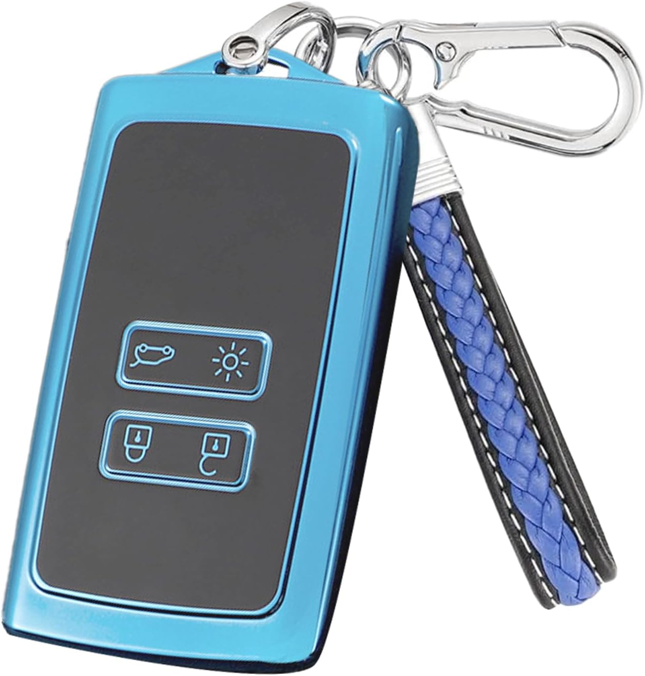 INBOLM Car Key Cover for Renault,Car Key Case TPU Silicone Key Shell 4 Buttons Remote Control Replacement Protection Fob Cover Compatible with Clio/Megane/Kadjar/Captur with Keychain - Blue