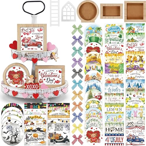 GlikCeil 95 Pcs Interchangeable All Season Tiered Tray Decor Set