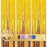 Gold Foil Fringe Tinsel Backdrop Glitter - 3 Pack 3.2ft x 8ft Gold Streamers Party Backdrop for Birt
