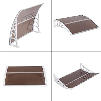 Window Awning Door Canopy,Outdoor Polycarbonate Cover Outdoor Front Door Patio Canopy UV Rain Snow Sunlight Protection (40x32inch,Brown Canopy/White Bracket),HT-100