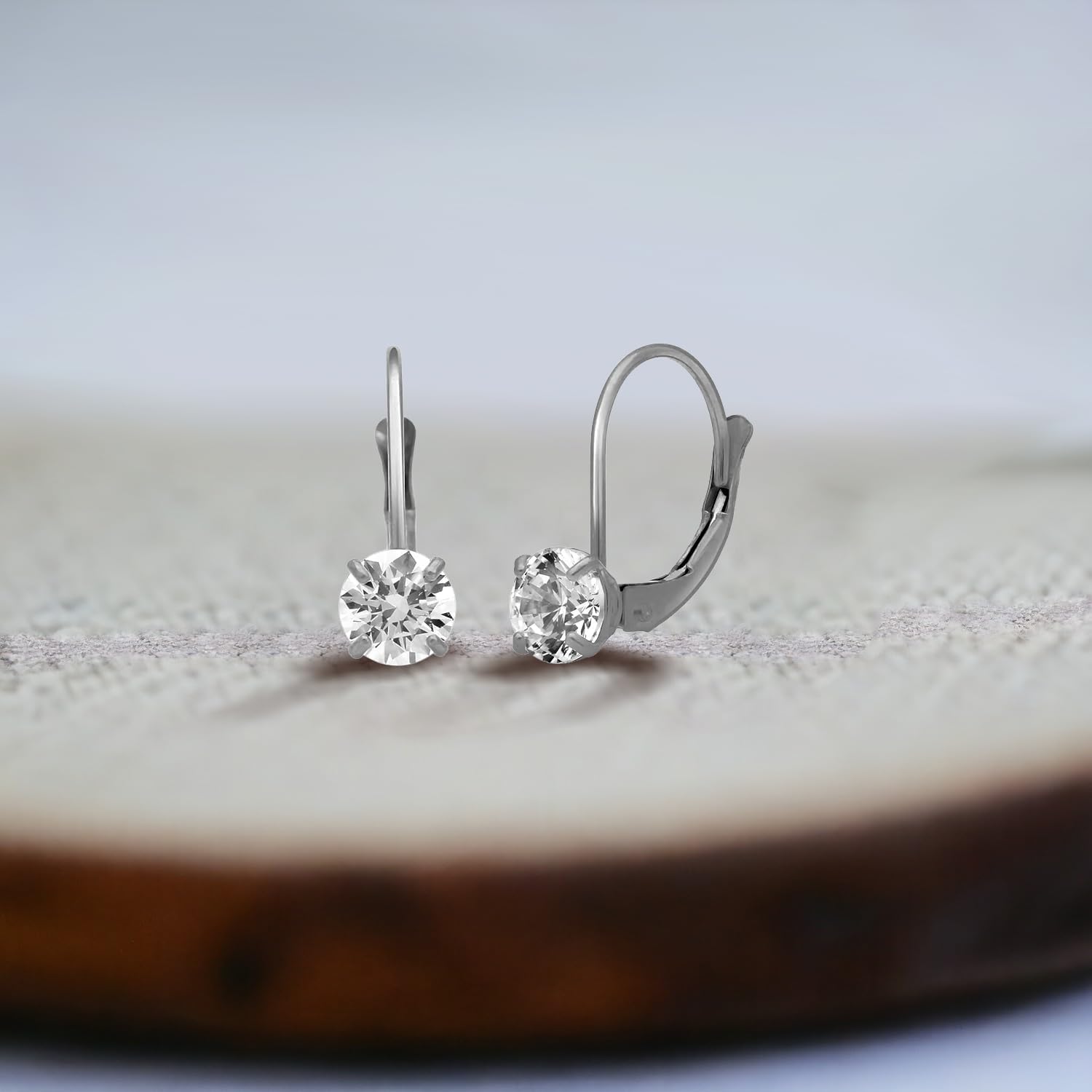 Jewelili 10K White or Yellow Gold Drop Earrings with 5 MM (1 Cttw) & 6 MM (1.5 Cttw) Round Cut Cubic Zirconia