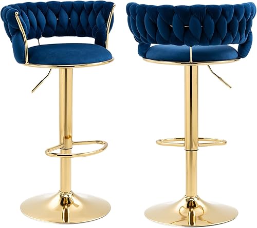 HUAYICUN Taburetes de bar giratorios, moderno terciopelo ajustable altura de mostrador sillas de bar con respaldo y reposapiés para cocina, comedor