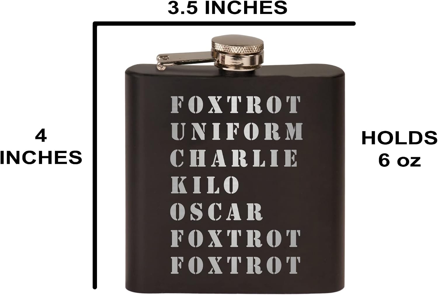 Rogue River Tactical Funny Foxtrot Off Military Acronym Joke Stainless Steel Hip Flask Premium Matte Black Makes a Great Gift For Him Dad Father Veteran