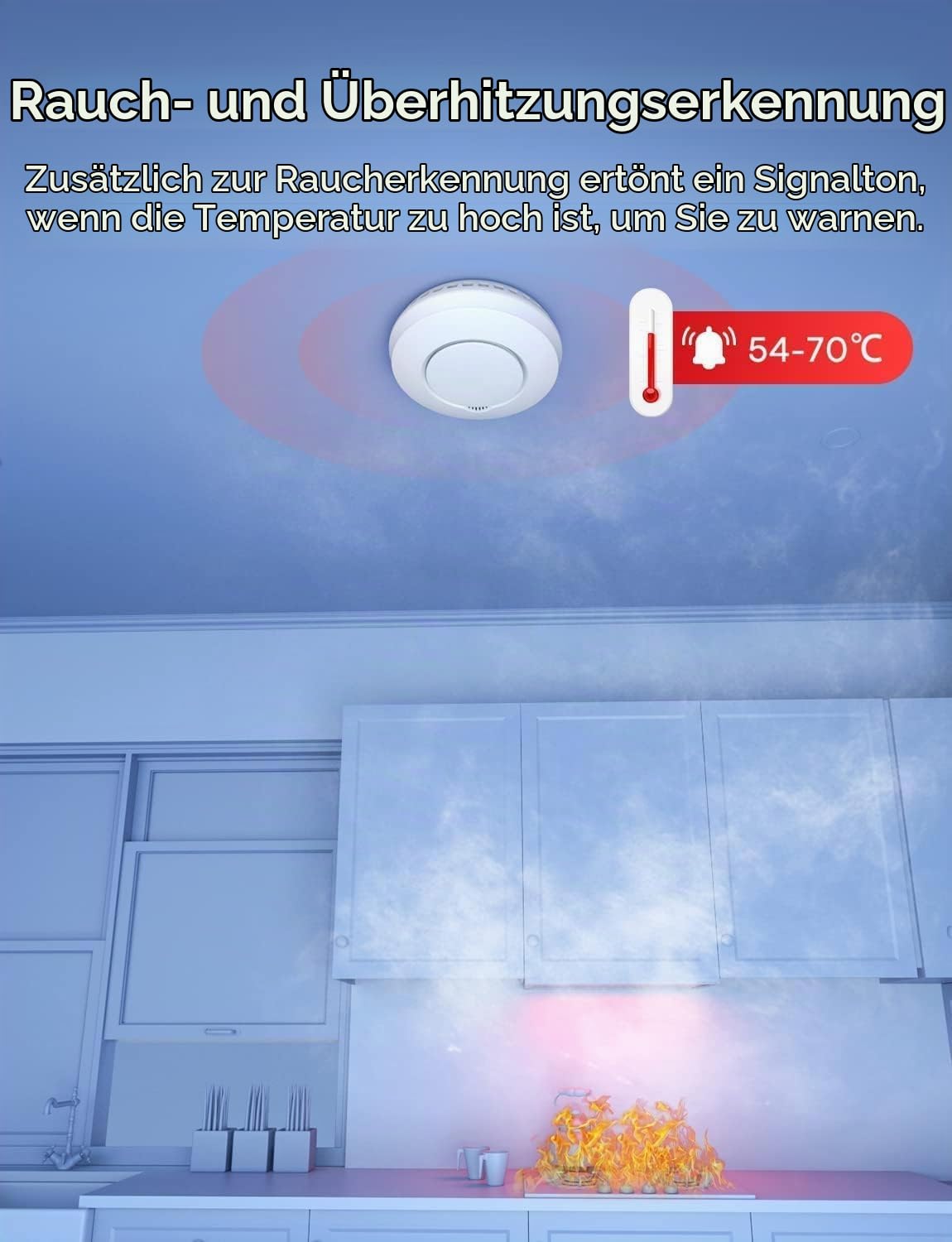 Meross WLAN Rauchmelder / Feuermelder mit Hub funktioniert mit Apple HomeKit Schlafzimmertauglich Brandmelder mit Stummschaltung und Selbsttest Funktion Geprüft nach DIN EN 14604,Start Kit mit Hub