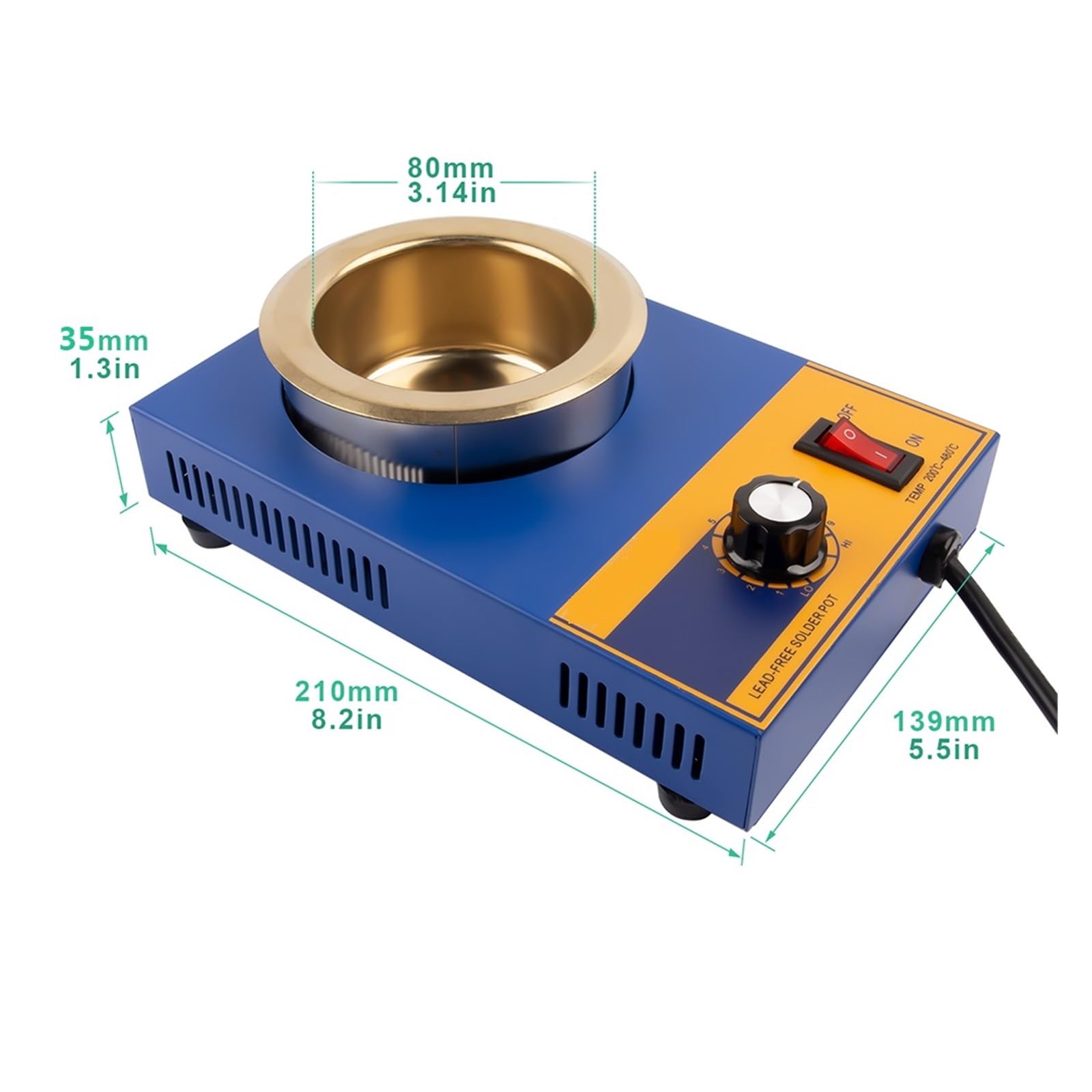 PPot de Soudure, Pot à souder 300W, four de d'étain, thermorégulation, bain à dessouder, 100/80/50/38mm, 200~450 Centigrades pour Faire Fondre le Métal(MT-C)