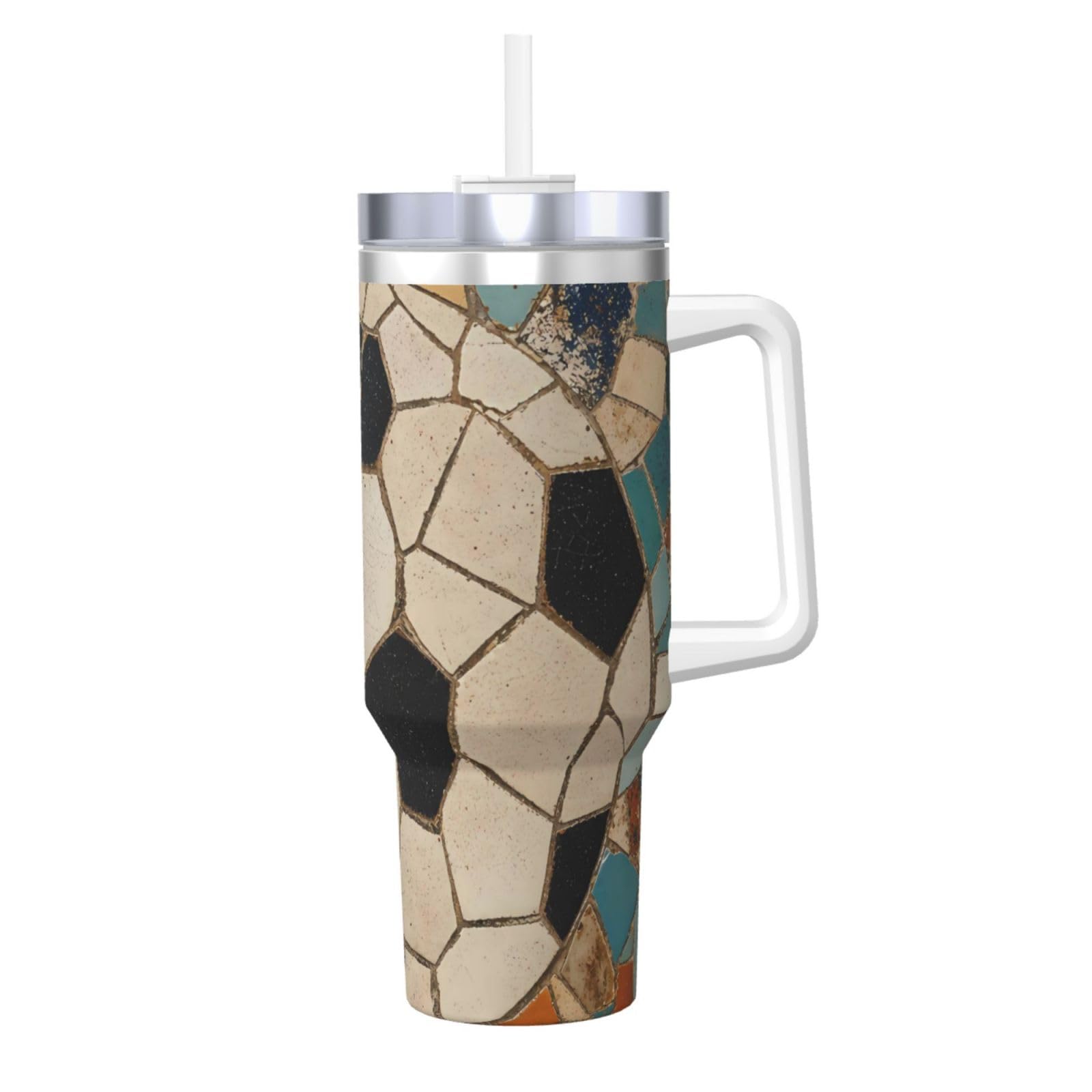 Vaso aislado de 40 oz, taza de viaje de fútbol vintage y botella de agua reutilizable con asa