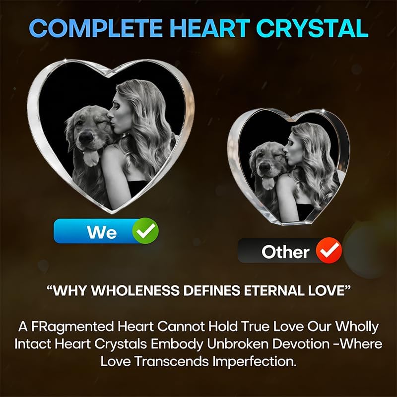 3D Photo Crystal, Personalized 3D Picture in Crystal, Customized Photo Gift & Personalized Photo Gifts for birthdays, Christmas Day, Valentine's Day, Mother's Day, Father's Day, and some special moments, Laser Engraving 3D Pictures and Customized Text(Heart, S M L XXL)