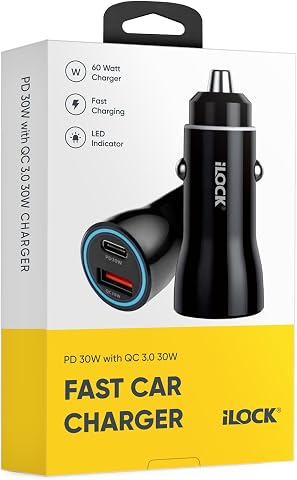 شاحن سيارة سريع آي لوك 60W بمنفذين USB-C وUSB-A بقدرة PD 30W وQC 30W - أسود