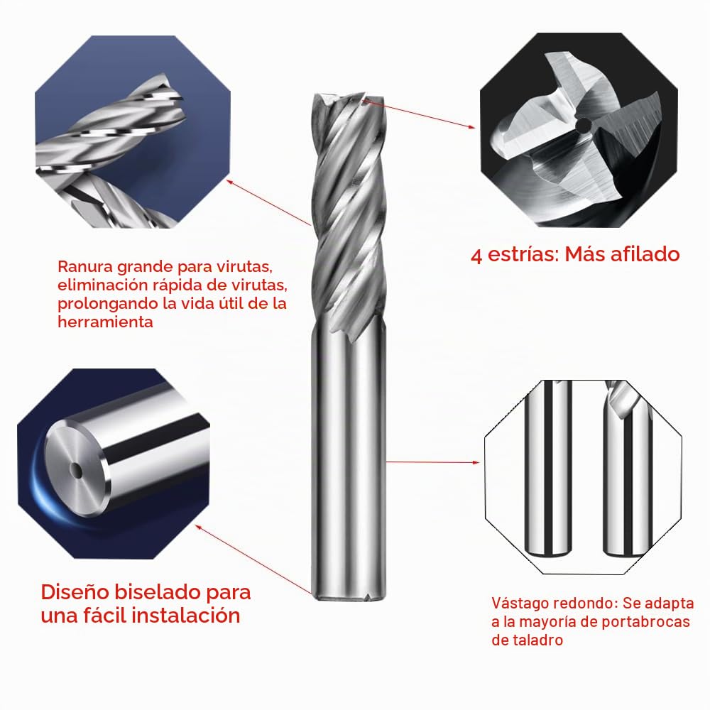 ASNOMY 10 piezas fresas 4-flauta HSS 2-12mm brocas CNC para madera aluminio acero