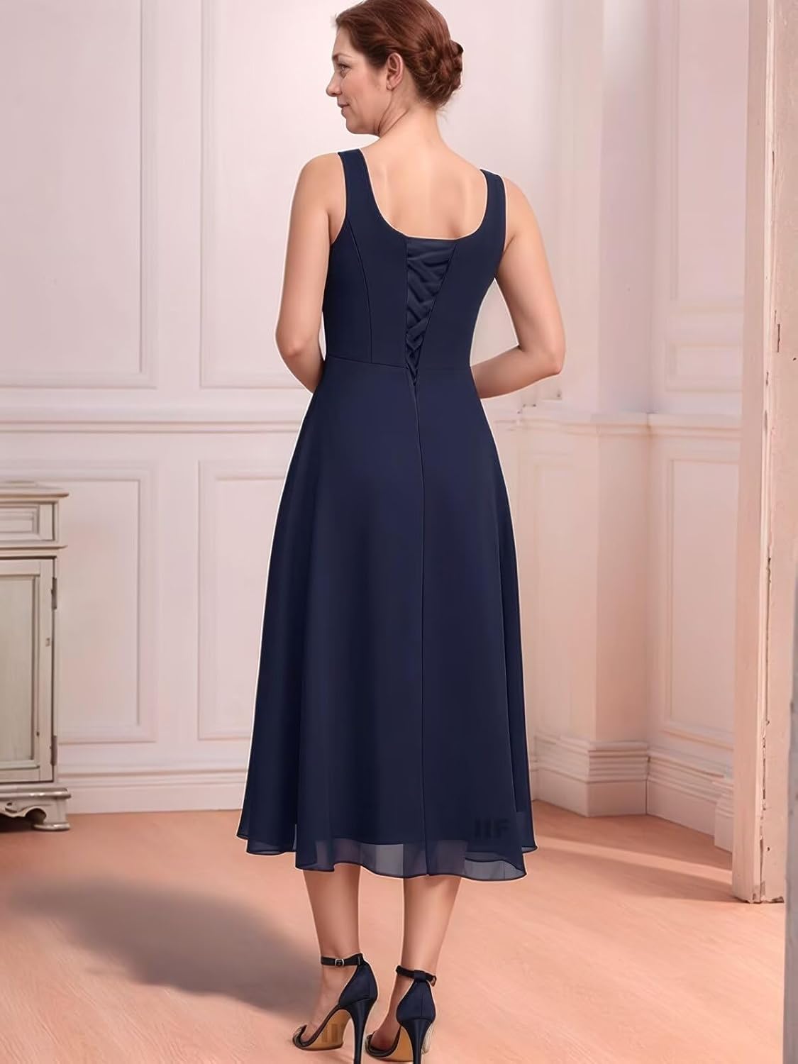 2 Pieces Mother of The Bride Dresses for Wedding Square Neck Chiffon Ruffle Formal Wedding Guest Dresses - Image 5